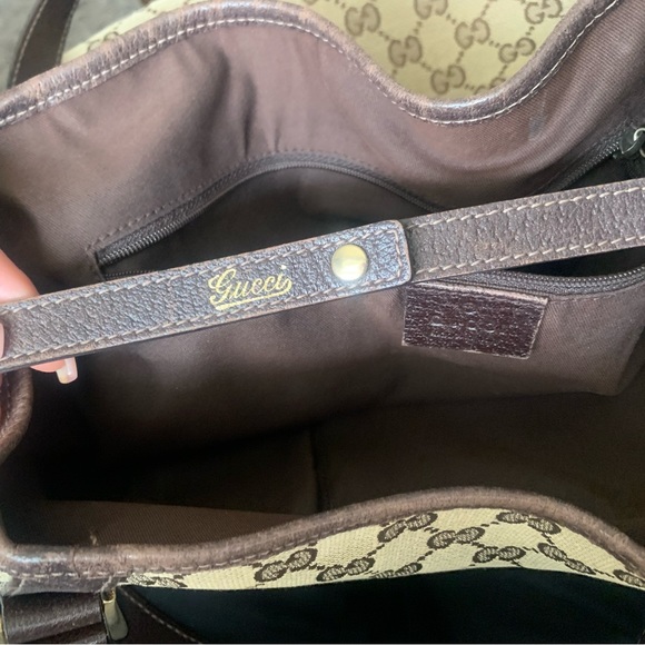 100% Authenic Gucci canvas shoulder bag with brown leather trim… preloved … - Picture 8 of 16